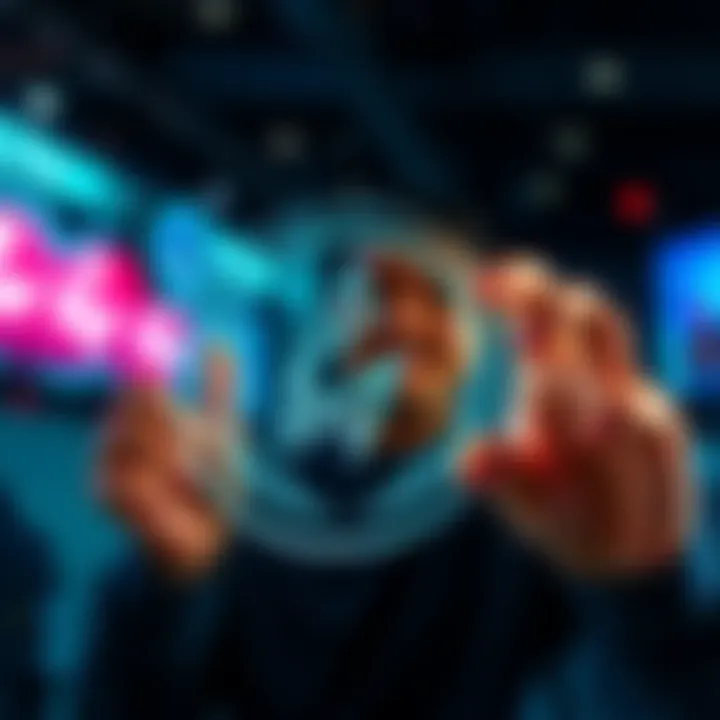 A person activating a glowing catalyst symbol with excitement, showcasing their rewards and benefits.