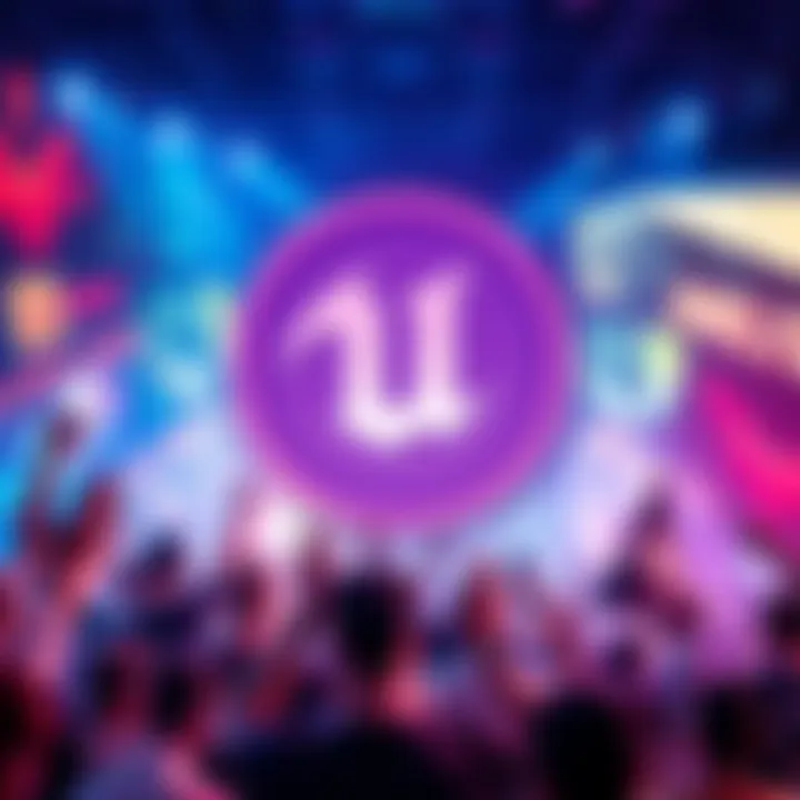 A sleek visuals of a game engine with vibrant graphics, hinting at Unreal Engine 6's capabilities while fans express mixed feelings in the background