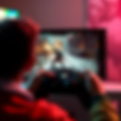 A gamer playing Unreal Tournament 3 on an Xbox 360, showcasing the game screen with action and characters from the campaign mode.