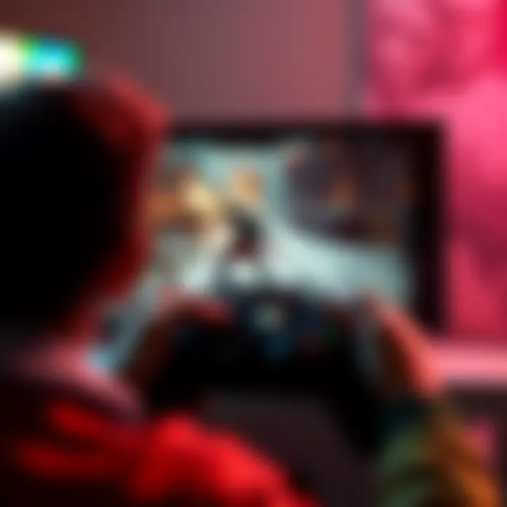 A gamer playing Unreal Tournament 3 on an Xbox 360, showcasing the game screen with action and characters from the campaign mode.