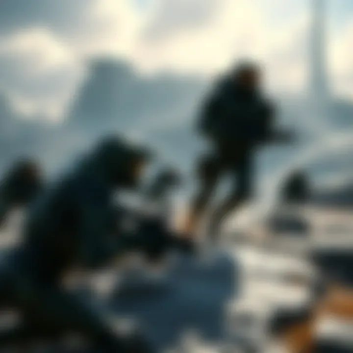 A group of UNSC soldiers conducting a mission on the Halo Ring in Combat Evolved, showcasing their tactical movement and equipment.