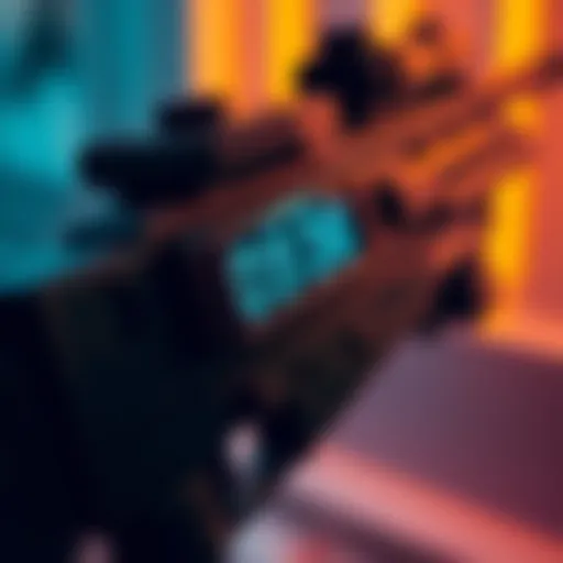 Close-up of a UNSC rifle featuring a vintage CRT display for ammo counting