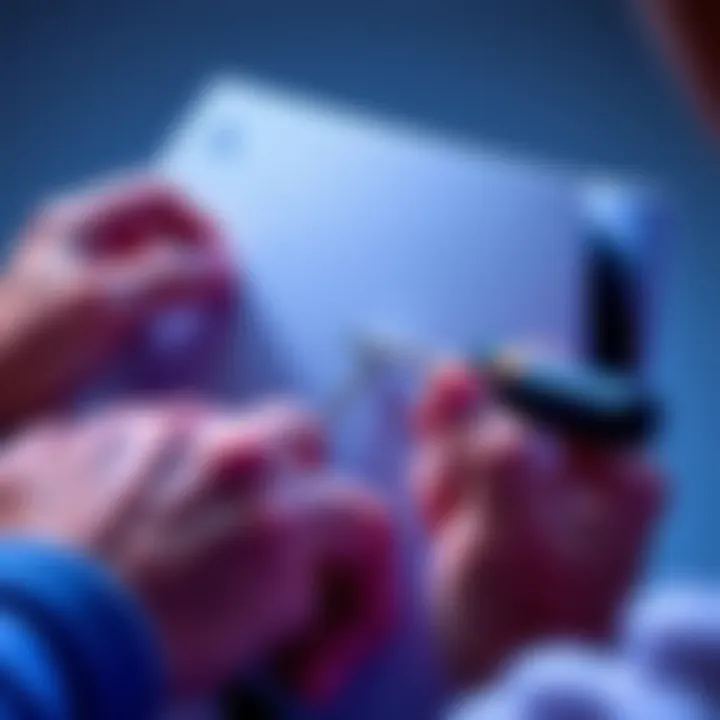 A person carefully unscrewing the smooth side of a PS5 console with a screwdriver, showing the console's design and tools used for maintenance.