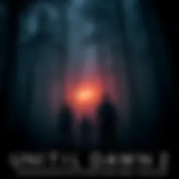 A tense scene from the Until Dawn 2 trailer showing characters in a dark forest with eerie shadows and glowing eyes in the background.