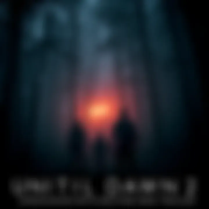 A tense scene from the Until Dawn 2 trailer showing characters in a dark forest with eerie shadows and glowing eyes in the background.