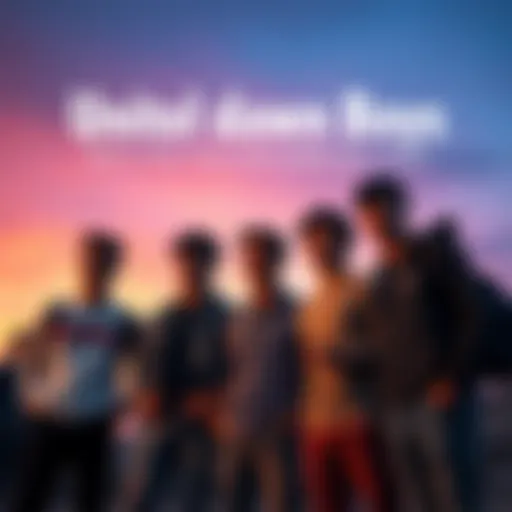 A group of young men standing together, sharing their stories and smiles under a twilight sky, reflecting community and friendship.