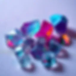 A close-up view of sparkling unused argon crystals resting on a soft surface, showcasing their unique colors and shapes.
