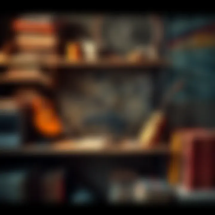 A dusty shelf filled with various unused items like a bicycle, a guitar, and books, symbolizing lost opportunities and memories.