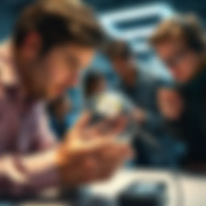 Group of people looking closely at an unusual object, discussing its features and possible uses.