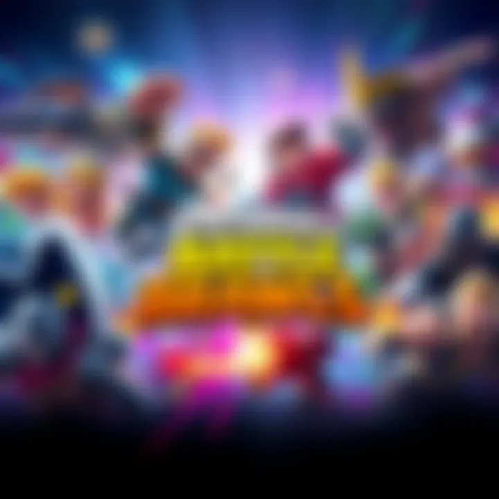 A colorful collage of characters and scenes from various upcoming battle brawl games, showcasing action and excitement