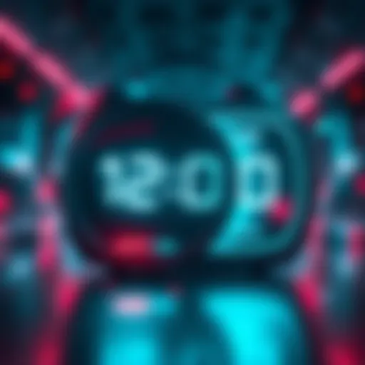 A digital clock showing 12:00AM with a notification symbol, representing urgent alerts for upcoming ventures and events