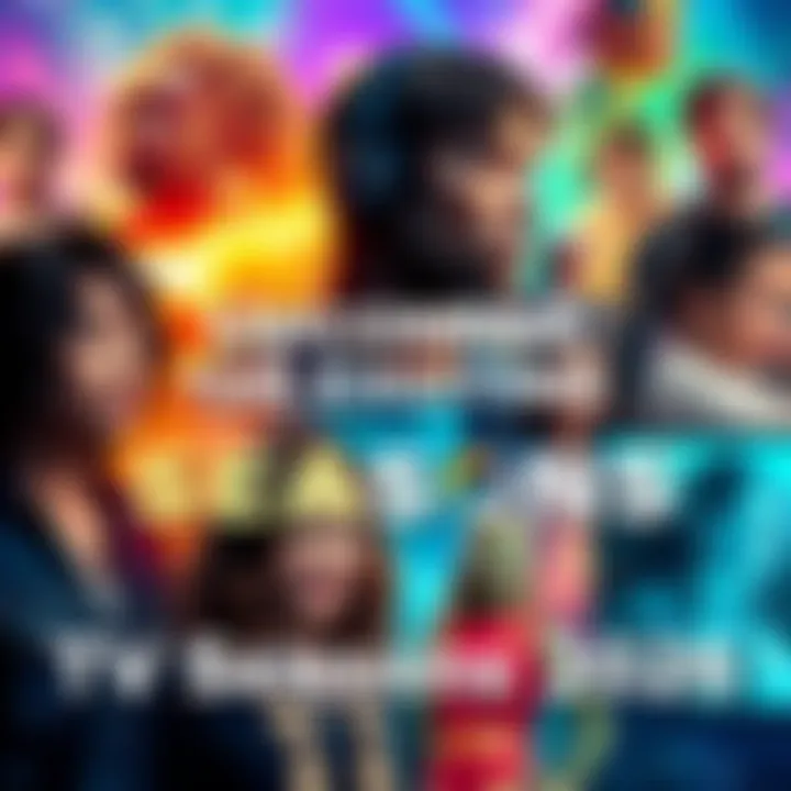 A colorful collage representing various TV shows and seasons expected in 2026, featuring diverse characters and themes.