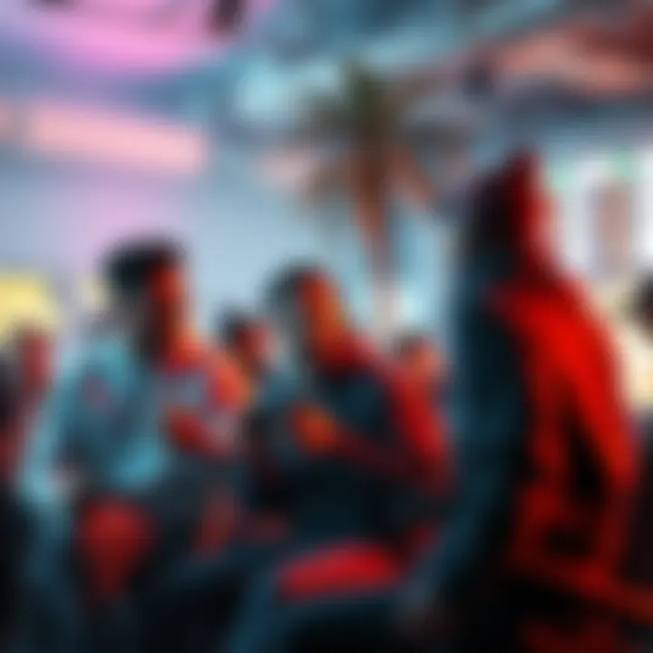A group of gamers discussing the latest non-GTA VI games with excitement in a lively setting.