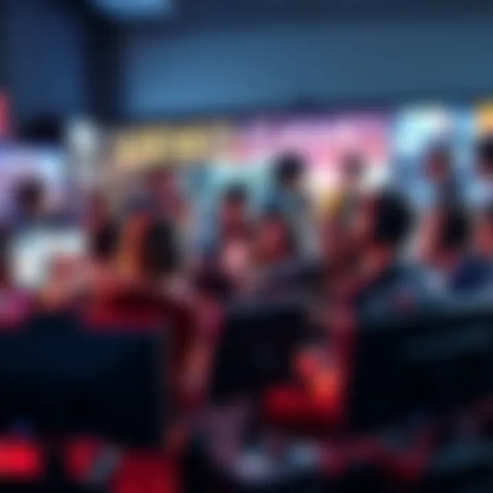 Exciting Upcoming Video Games A group of diverse gamers gathered around screens, excitedly discussing upcoming video game releases.