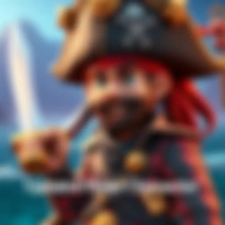 A colorful pirate character sporting a new outfit and accessories, ready for adventure on the high seas