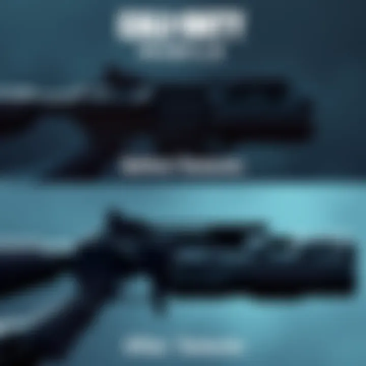 Updated Weapon Textures in COD Mobile A screenshot showing before and after versions of weapon textures in Call of Duty Mobile, highlighting outdated black textures and their updated designs.