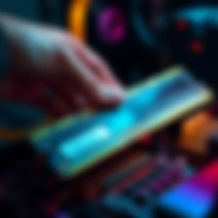 Upgrade RAM A person installing RAM sticks into a computer motherboard, showing the process of upgrading memory.