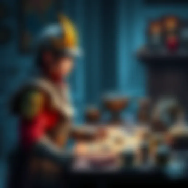 A character equipped in a legendary outfit, looking at a crafting table with items scattered around, contemplating their upgrade options on Ultra Hard mode