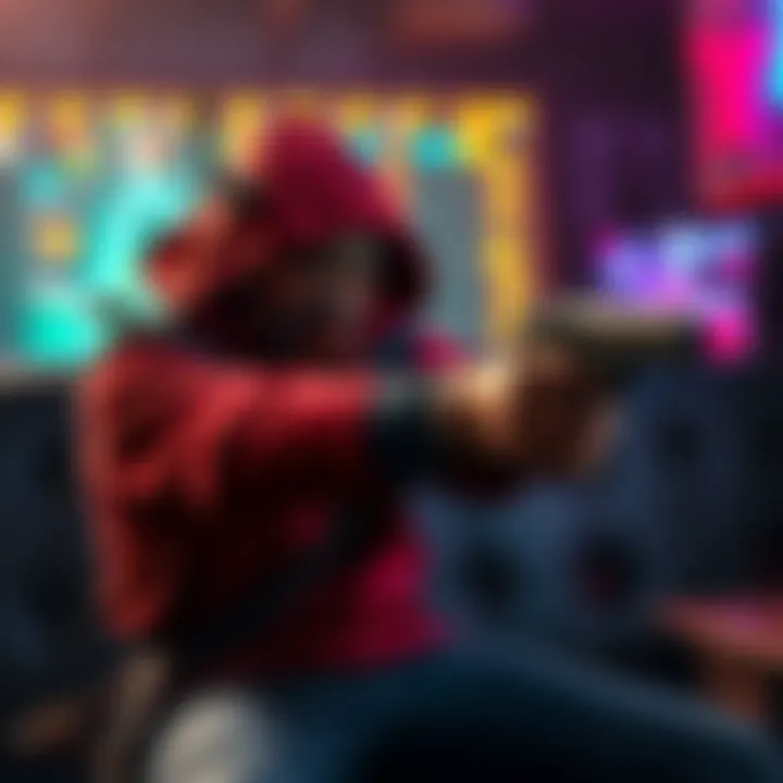 A player dressed as an upholsterer shows impressive warrior skills in a gaming match.