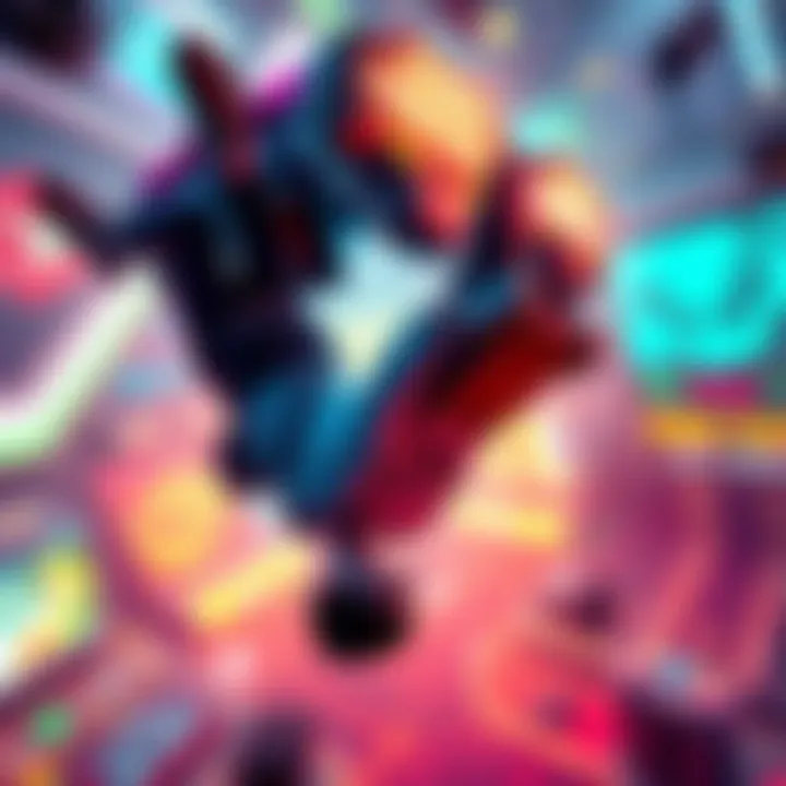 A gamer skillfully controls a flying vehicle upside down in a vibrant gaming environment.