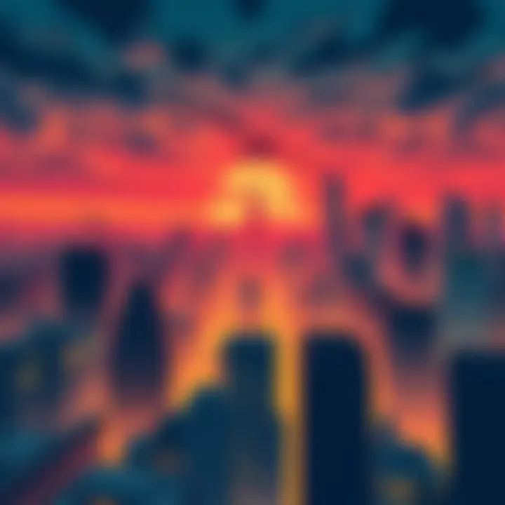 Urban Fire Escape Routes Illustration of a city skyline with highlighted fire escape routes and emergency exits