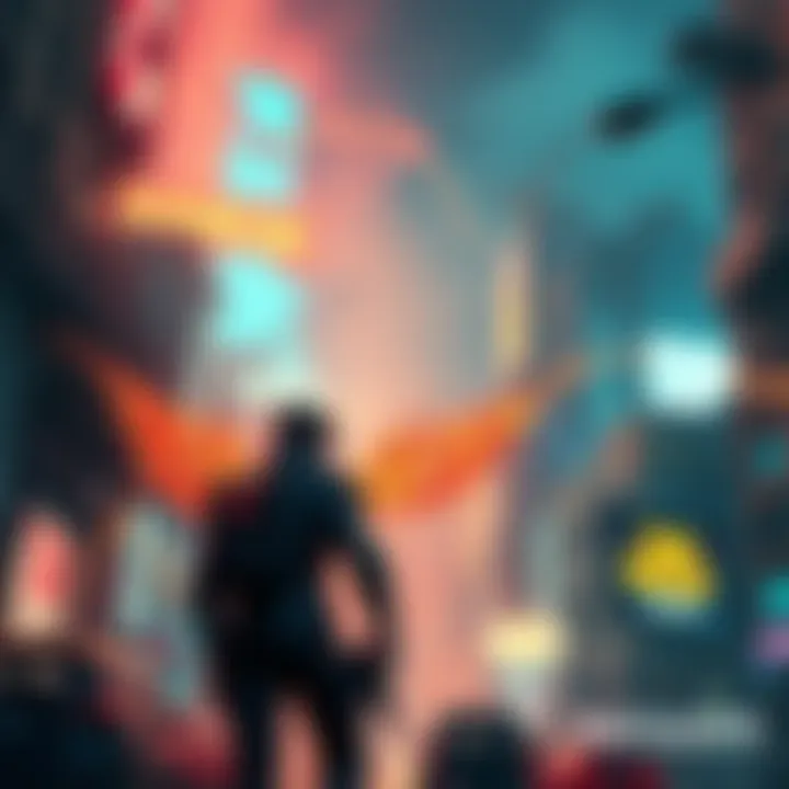 Character exploring a vibrant cityscape with supernatural abilities, showcasing action and adventure in an urban setting.