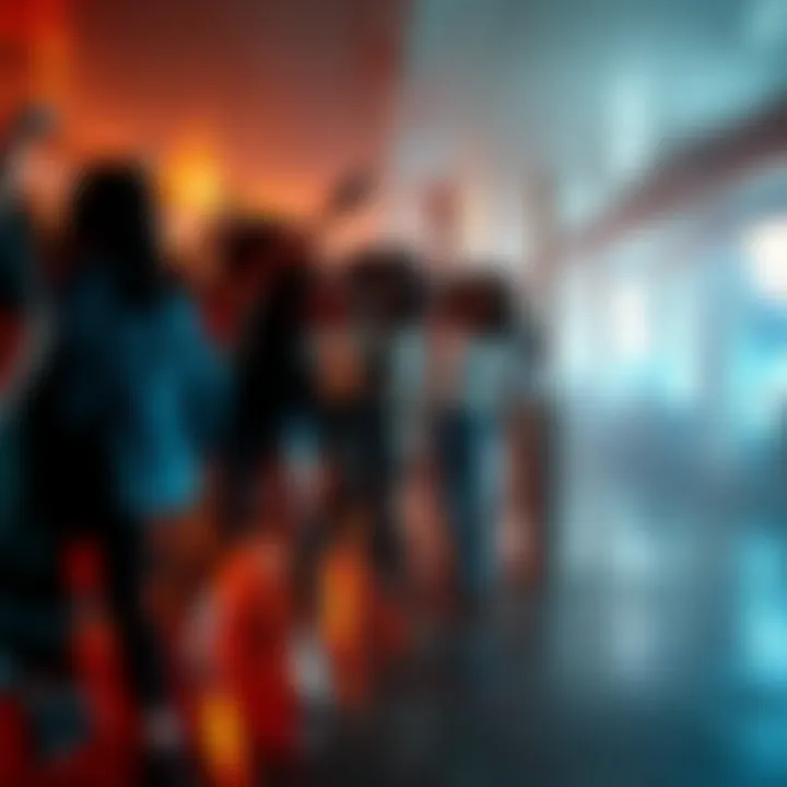 A dynamic scene showing a diverse group of people dancing in an urban setting, embodying energy and style, inspired by the phrase ‘We be movin' like prime Von’.