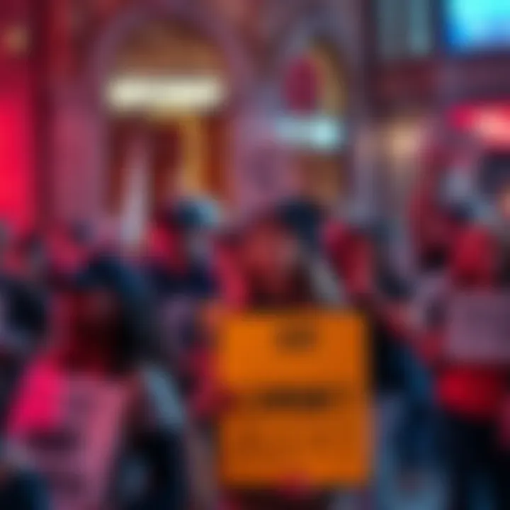 Urgent Community Alert A group of diverse people holding signs expressing concern about a community issue, gathered in a public space to demand action.