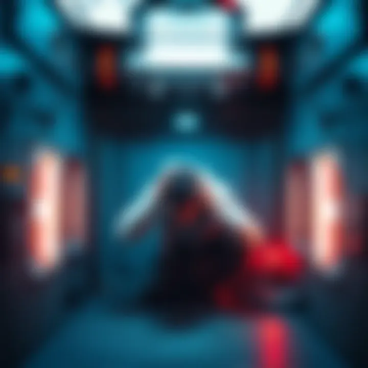 A tense scene with a person trying to open a locked hatch on Stella with only two minutes left, showcasing urgency and determination