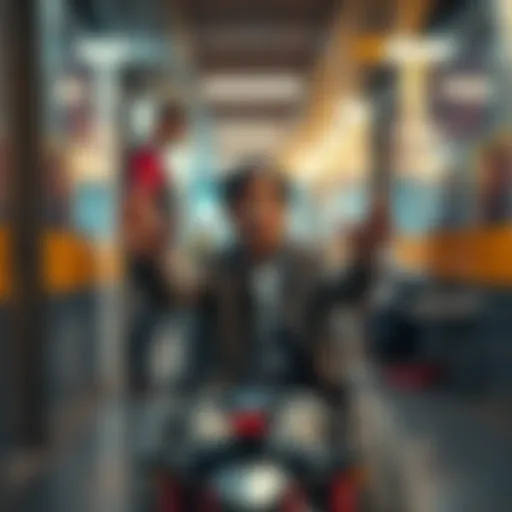 A person in need of a wheelchair gestures for help, showing frustration and urgency in an accessible area.