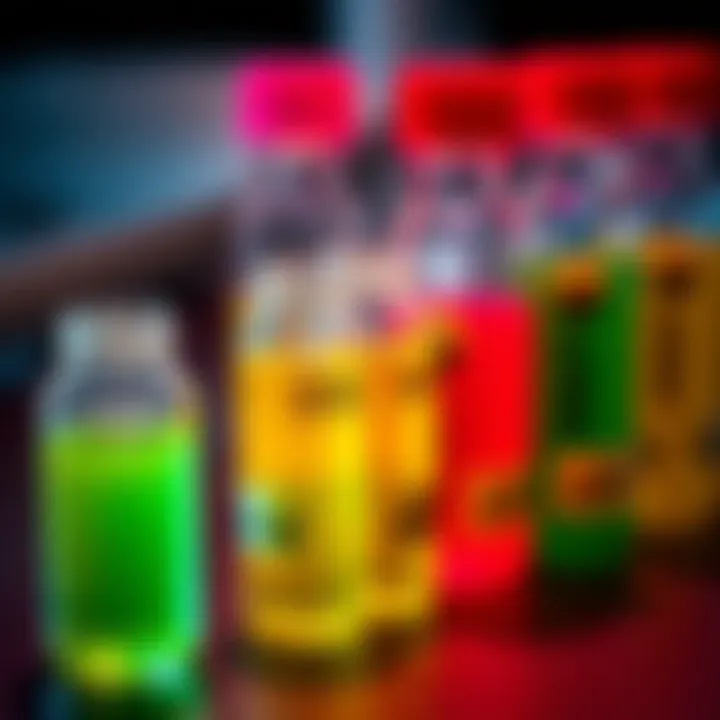 A close-up view featuring different urine samples in labeled containers, representing health and behavior discussions.