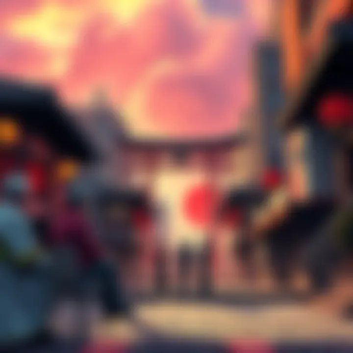 A scene depicting the US Government officials discussing reforms in Japan after the Nazi retreat, with a backdrop of 1970s Japanese architecture.