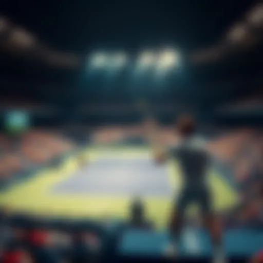 Tennis players competing in the US Open Semi-Final match with a crowded stadium in the background