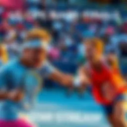 Tennis players competing in the US Open Semi-Finals with a live streaming graphic overlay