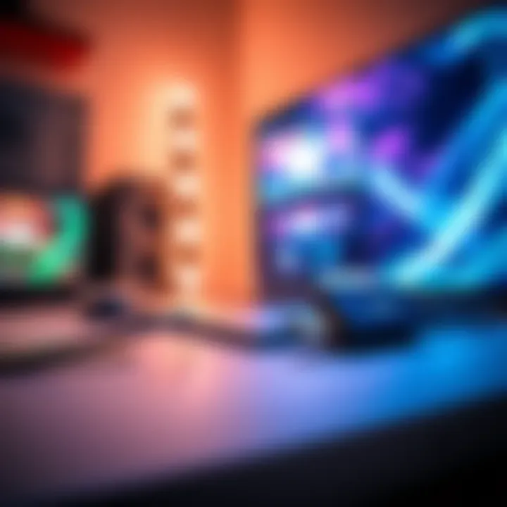 A USB C to HDMI adapter connected to a laptop with a gaming setup on a large screen.