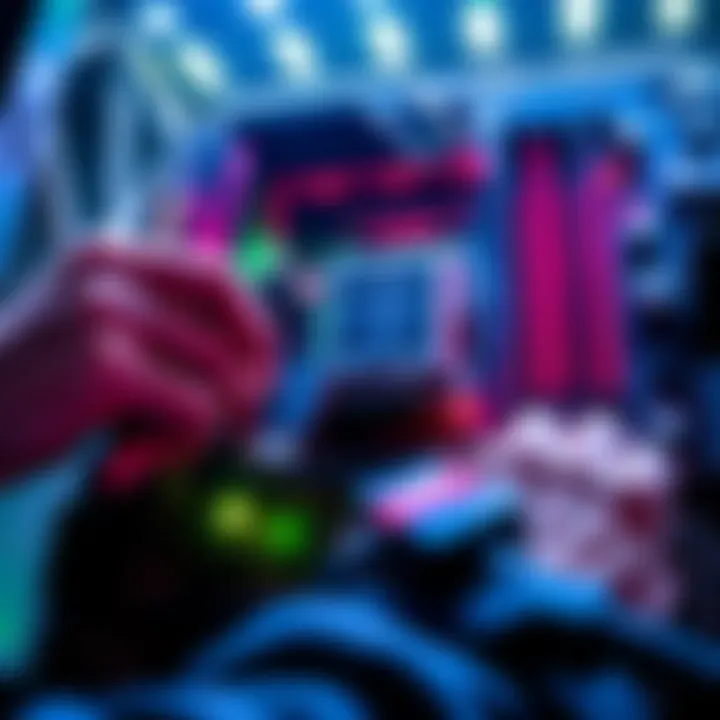 Person troubleshooting USB-C issues on MSI PRO B650M-B motherboard with adapters and cables