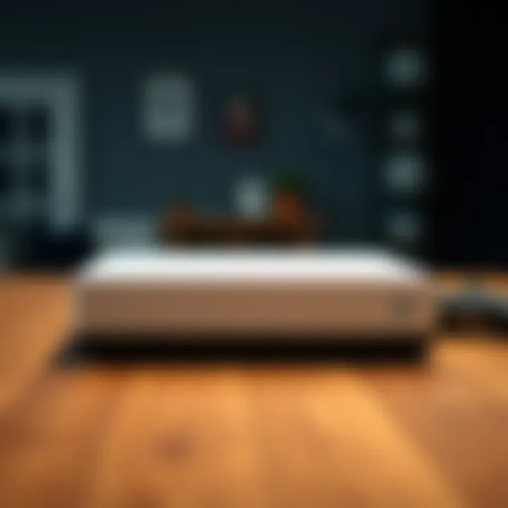 A used Xbox Series S console placed on a wooden table with visible HDMI port and controller nearby