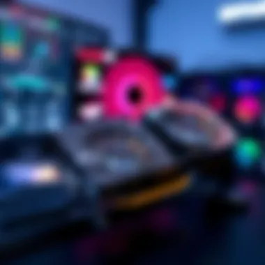 A close-up of a used graphics card listing on eBay with a blurry background of a computer setup