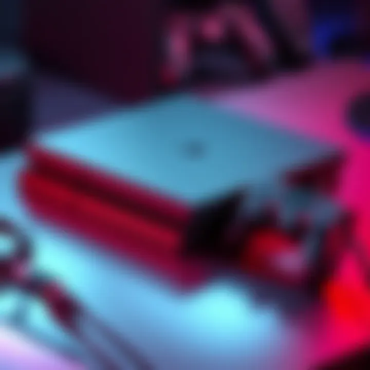 A used PS4 Pro gaming console with a 1TB SSD and one controller, resting on a table with cables nearby.