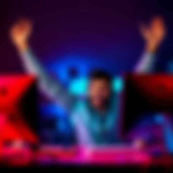 User celebrating after uninstalling antivirus Person joyfully celebrating while using a computer with a relieved expression after uninstalling Norton antivirus.