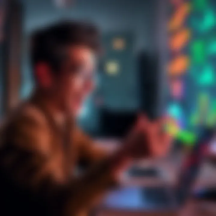 User excitedly checking their device after receiving a free internet speed upgrade from 25 Mbps to 1000 Mbps.