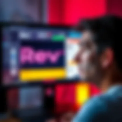 A person looking frustrated while viewing a computer screen displaying Rev's logo and a $10 charge on their credit card statement.