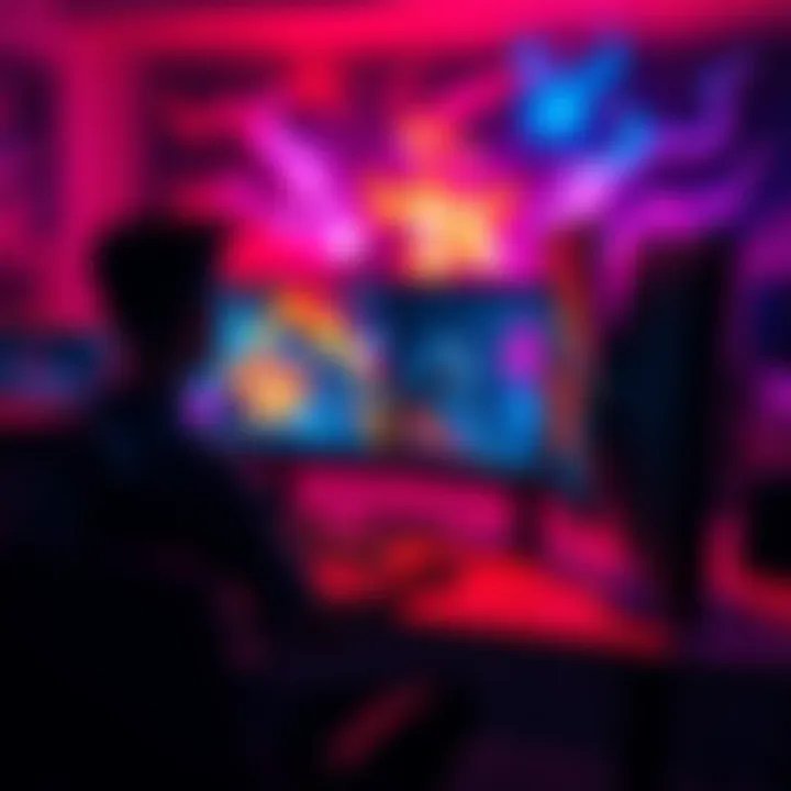 Excited person sitting at a desk with a new 1440p 180Hz monitor, showcasing vibrant game graphics