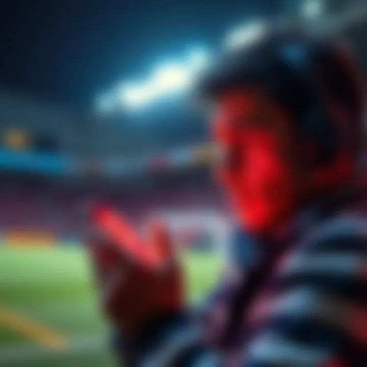 A person looking frustrated while using a mobile app with a soccer ball graphic on the screen