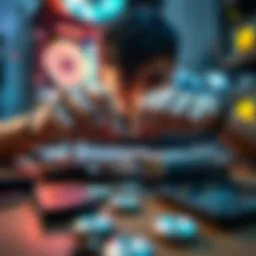 A person disassembling their computer to find a tiny screw, with components spread out on a desk.