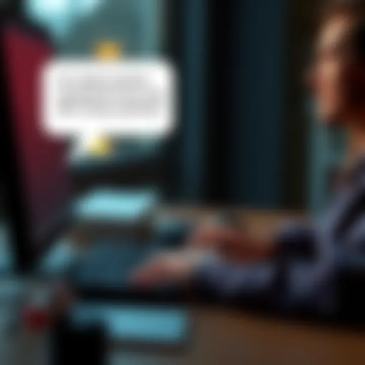A person typing on a computer, expressing mixed feelings about unsolicited advice online, with a chat bubble showing a comment about sharing opinions.