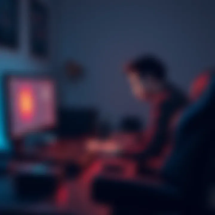 A person sitting at a computer desk with a frustrated expression, looking at a gaming setup while various components are spread out around them, indicating ongoing troubleshooting efforts