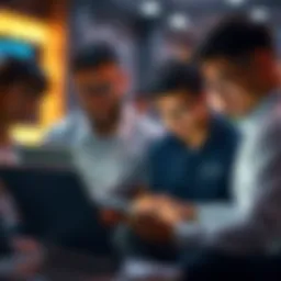 People comparing different operating systems on laptops and tablets