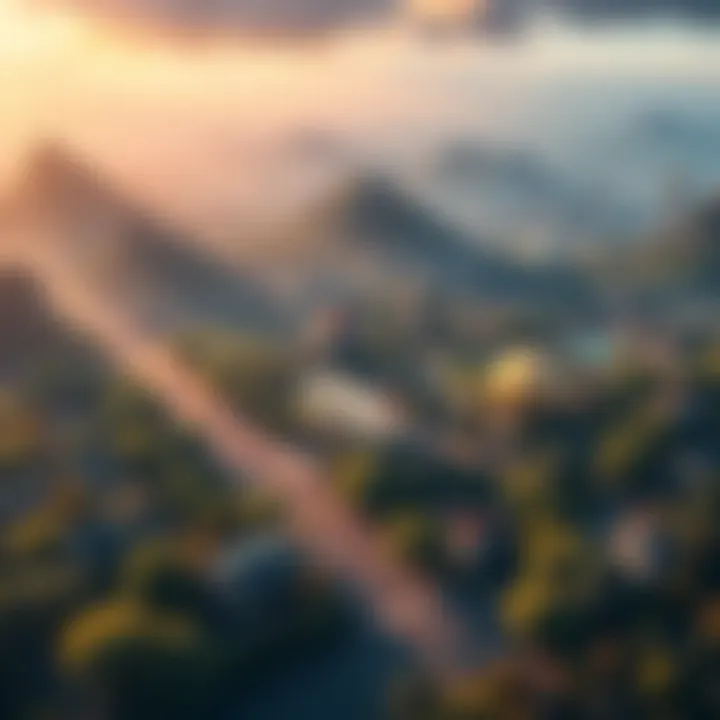 A vibrant landscape showing a flourishing city with green parks and happy people building a utopian society in a video game.