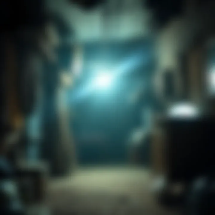 A UV lamp shining in a dimly lit room in Harran's slums, illuminating the area and providing light